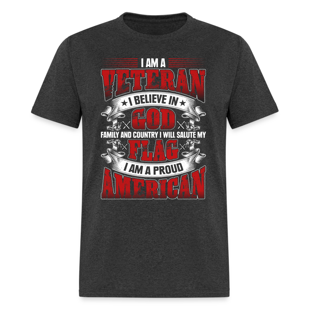 Proud Veteran T-Shirt (Patriotic) - heather black