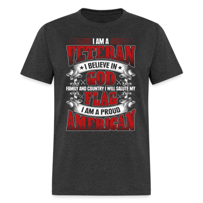 Proud Veteran T-Shirt (Patriotic) - heather black