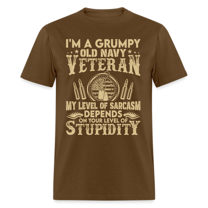Grumpy Old Navy Veteran T-Shirt - brown