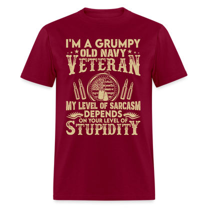 Grumpy Old Navy Veteran T-Shirt - burgundy