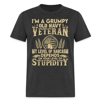 Grumpy Old Navy Veteran T-Shirt - heather black