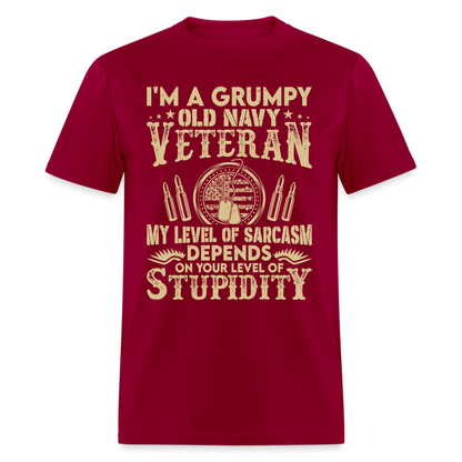 Grumpy Old Navy Veteran T-Shirt - dark red