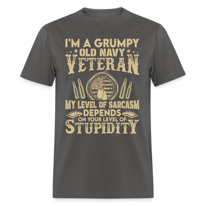 Grumpy Old Navy Veteran T-Shirt - charcoal