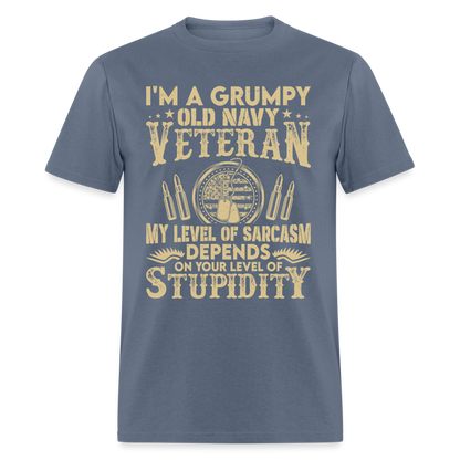 Grumpy Old Navy Veteran T-Shirt - denim