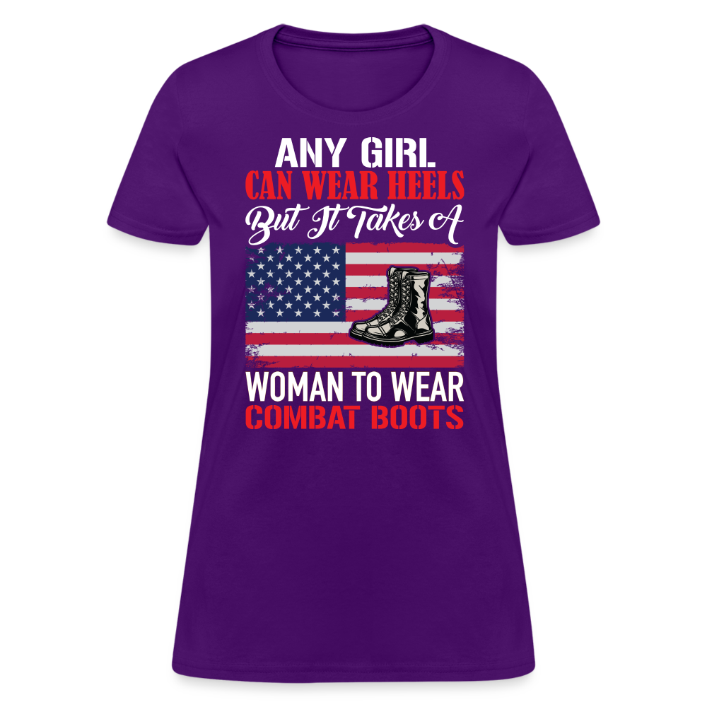 Takes A Woman To Wear Combat Boots T-Shirt - purple