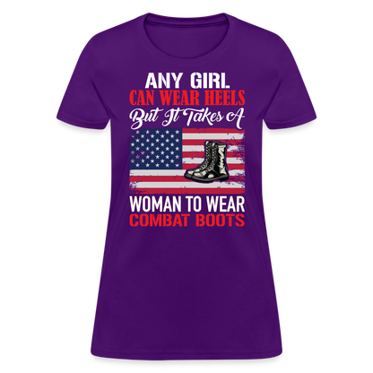 Takes A Woman To Wear Combat Boots T-Shirt - purple