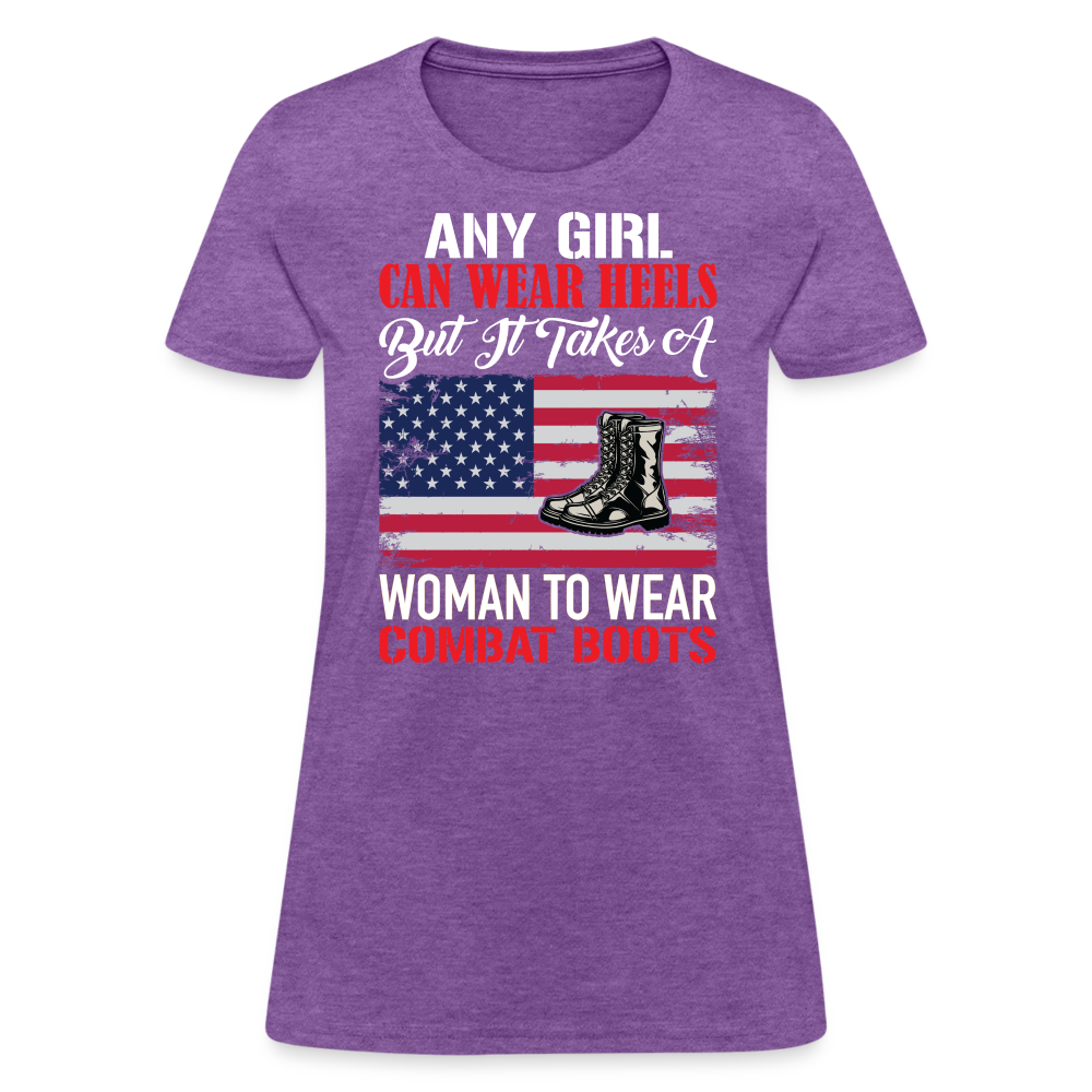 Takes A Woman To Wear Combat Boots T-Shirt - purple heather