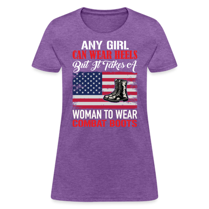 Takes A Woman To Wear Combat Boots T-Shirt - purple heather