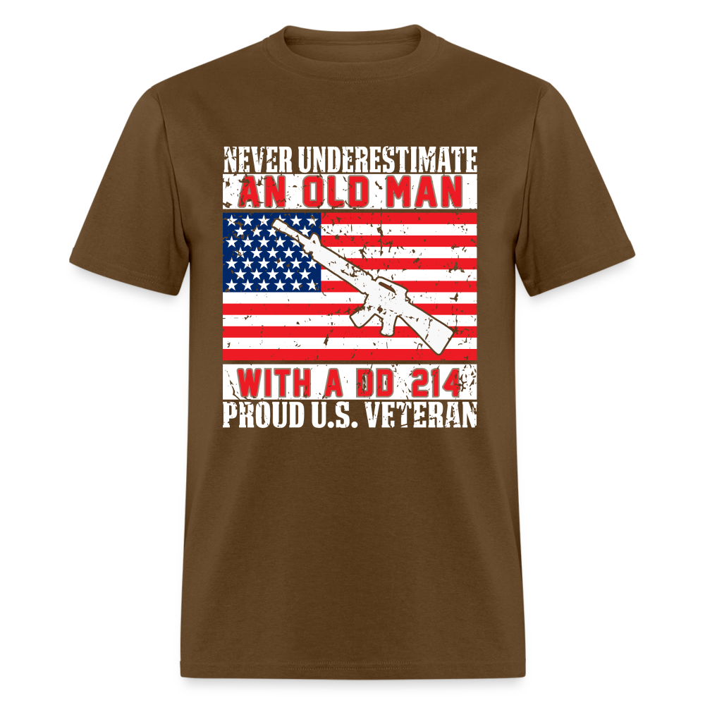 Old Man with A DD214 Proud US Veteran T-Shirt - brown