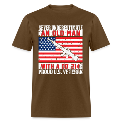 Old Man with A DD214 Proud US Veteran T-Shirt - brown