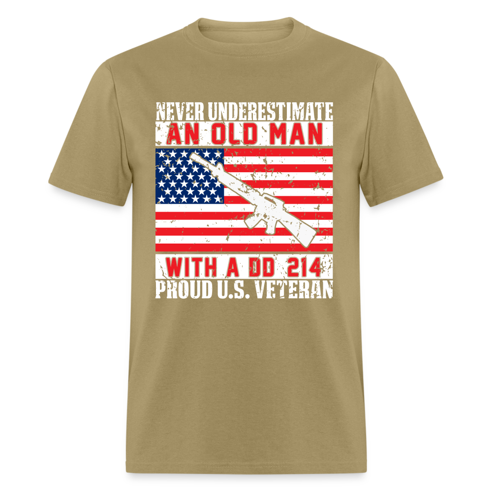Old Man with A DD214 Proud US Veteran T-Shirt - khaki