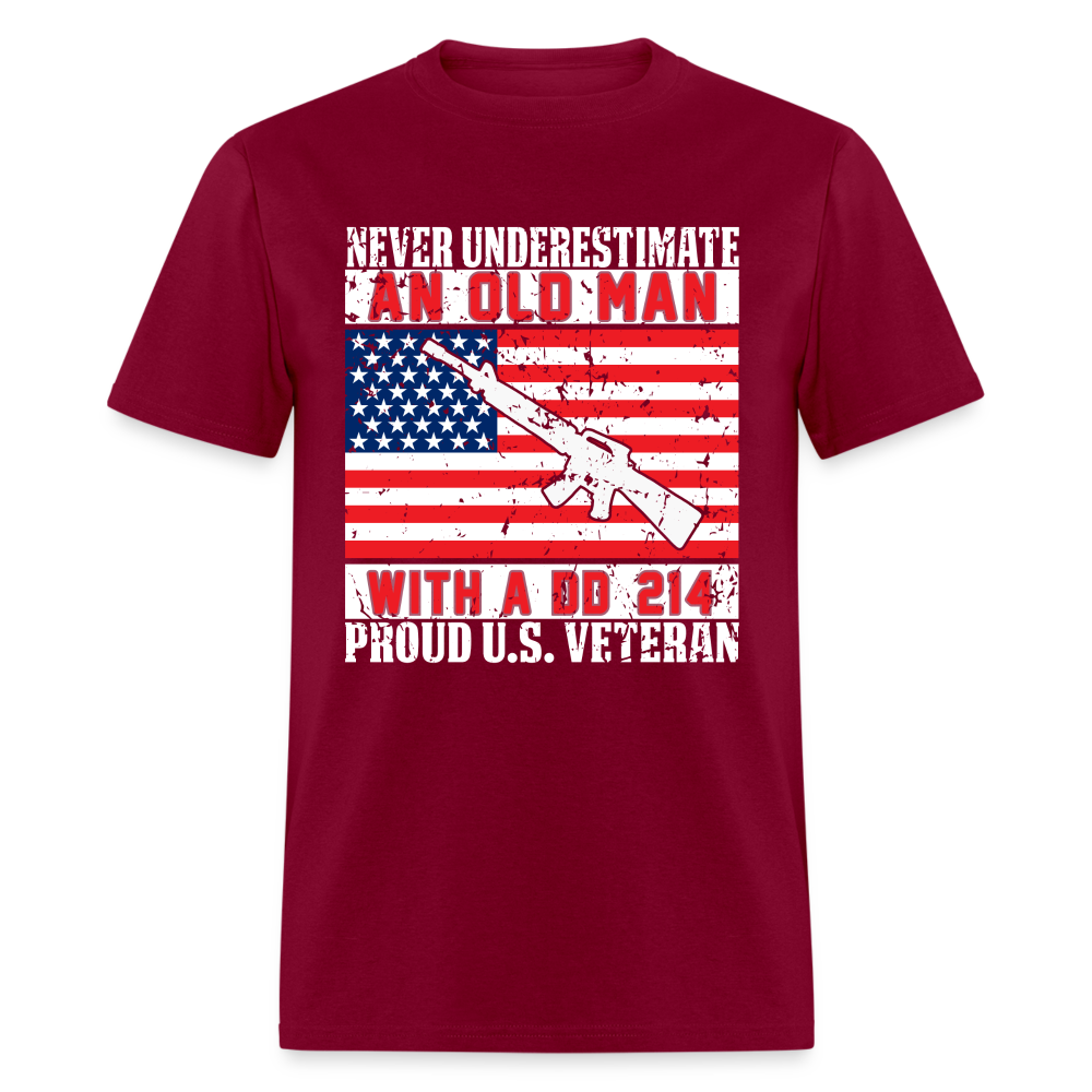 Old Man with A DD214 Proud US Veteran T-Shirt - burgundy