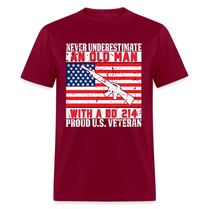 Old Man with A DD214 Proud US Veteran T-Shirt - burgundy