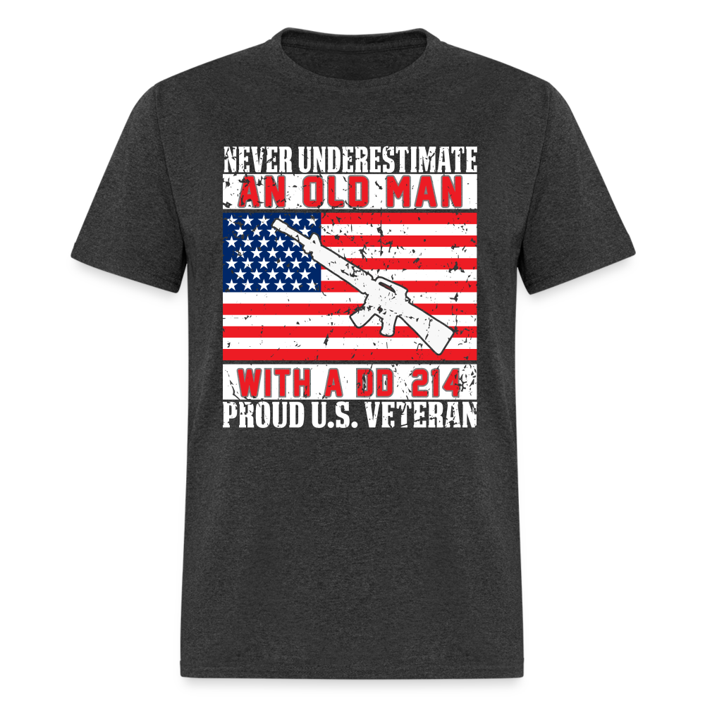 Old Man with A DD214 Proud US Veteran T-Shirt - heather black