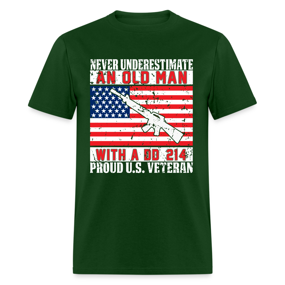 Old Man with A DD214 Proud US Veteran T-Shirt - forest green