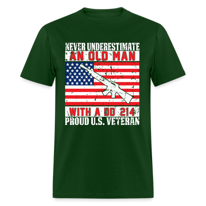 Old Man with A DD214 Proud US Veteran T-Shirt - forest green