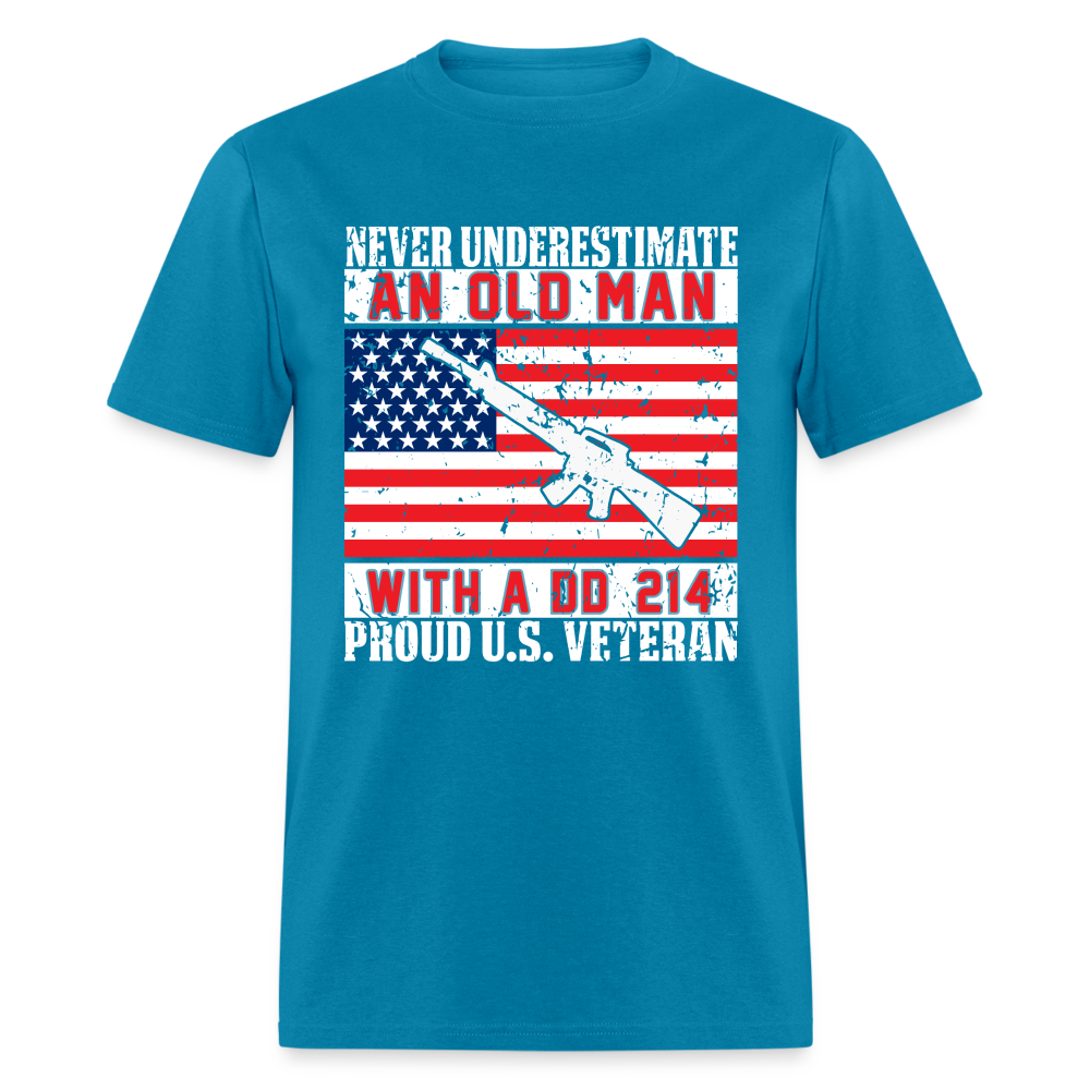 Old Man with A DD214 Proud US Veteran T-Shirt - turquoise