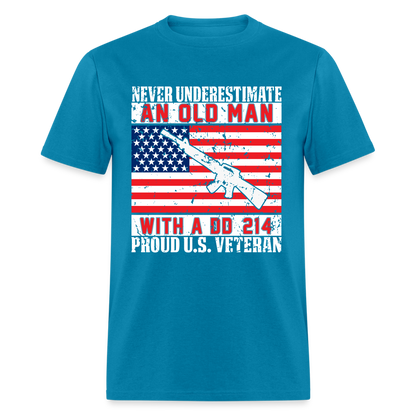 Old Man with A DD214 Proud US Veteran T-Shirt - turquoise