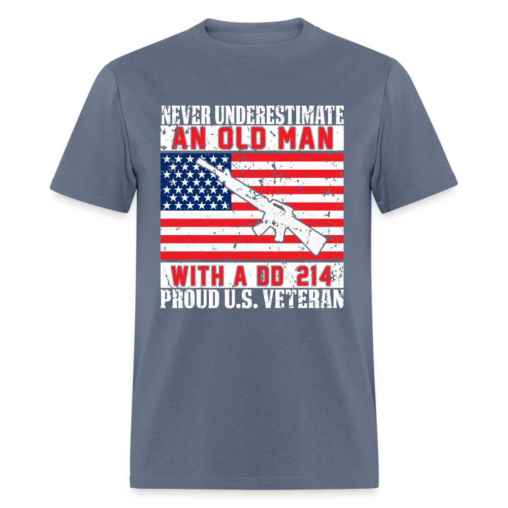 Old Man with A DD214 Proud US Veteran T-Shirt - denim