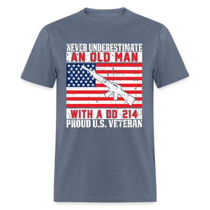 Old Man with A DD214 Proud US Veteran T-Shirt - denim