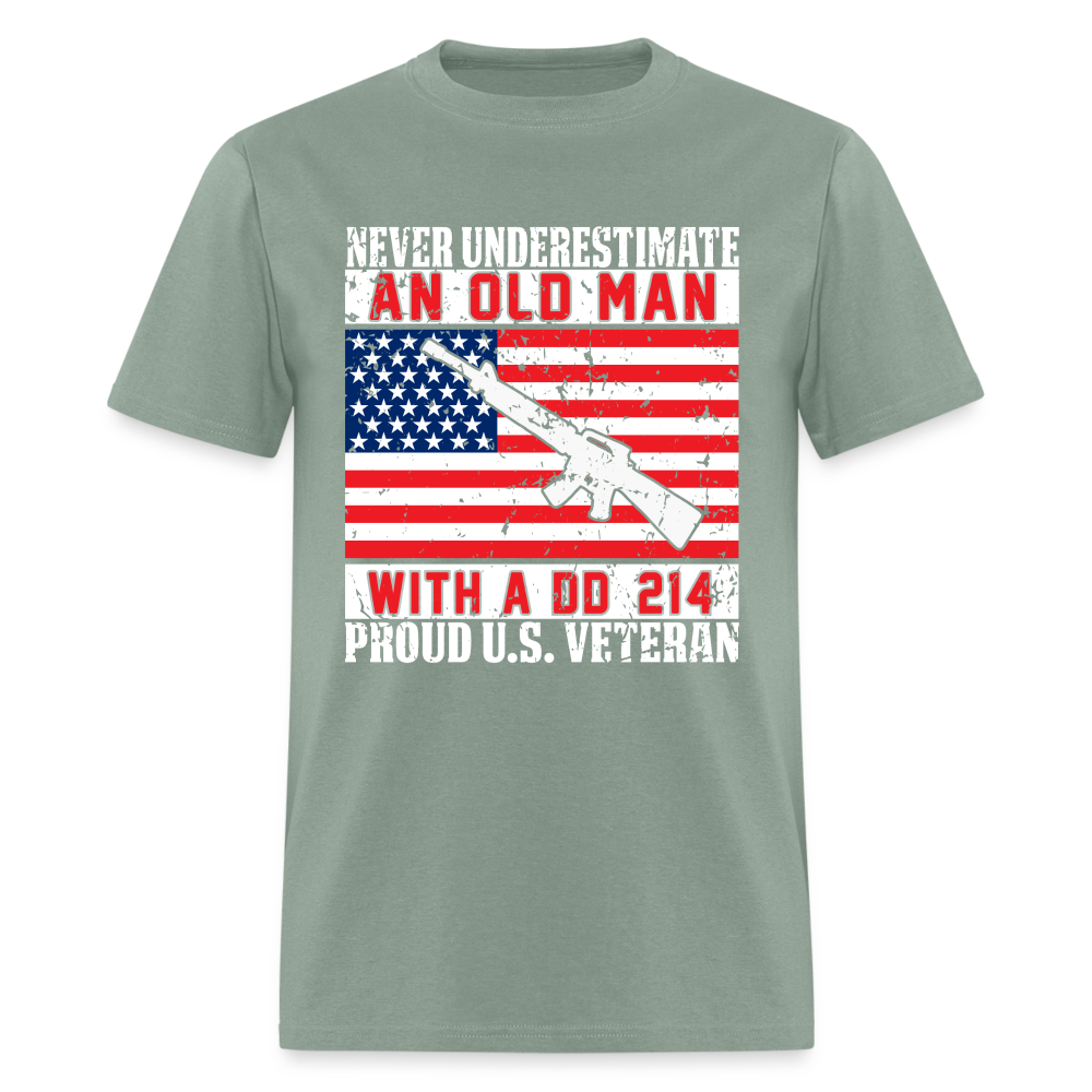 Old Man with A DD214 Proud US Veteran T-Shirt - sage