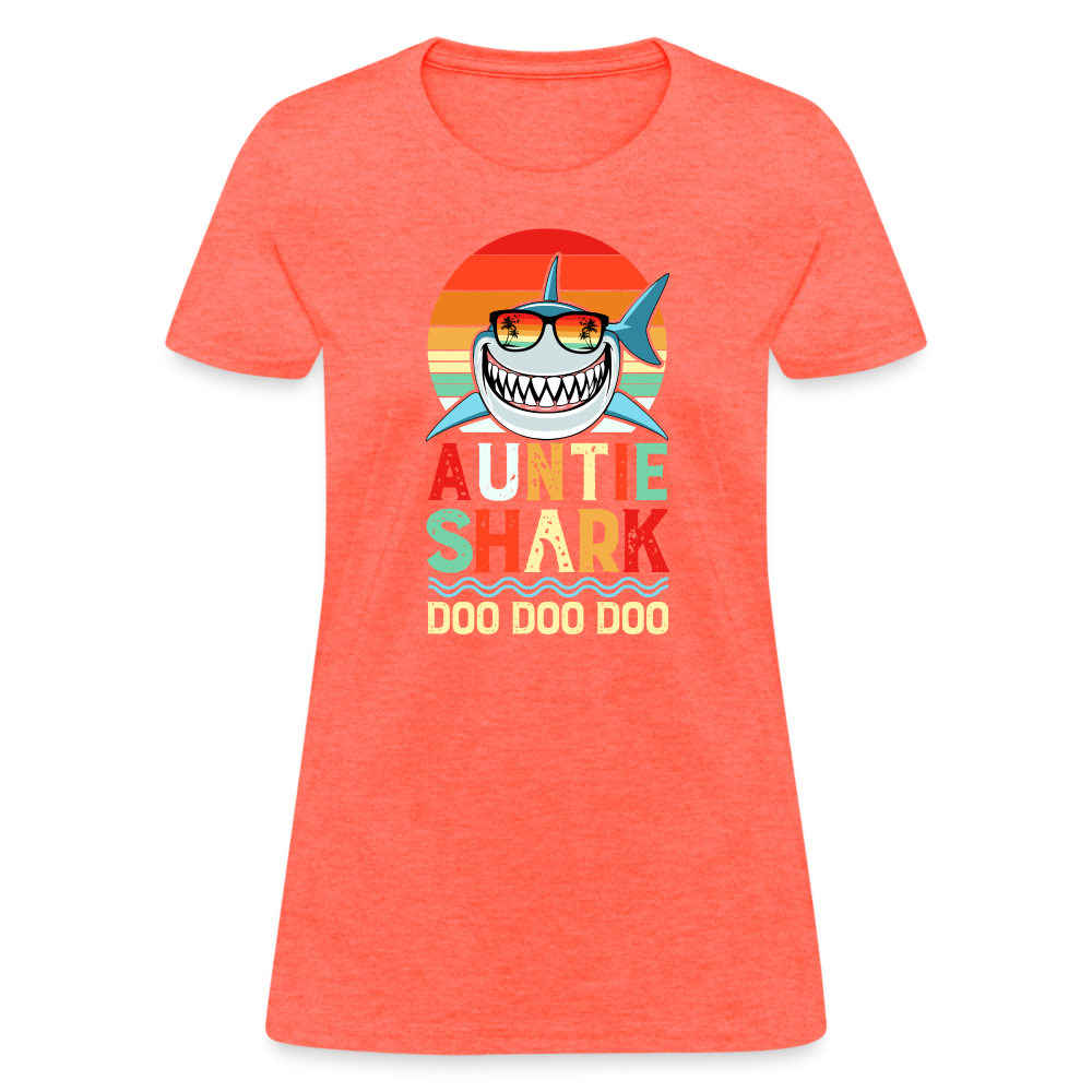 Auntie Shark T-Shirt - heather coral