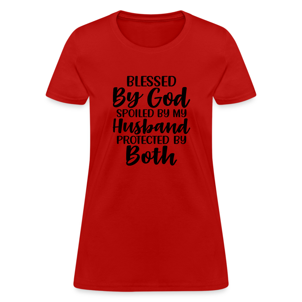 Blessed by God, Spoiled by My Husband Protected by Both T-Shirt - red