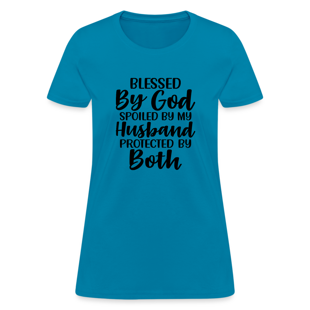 Blessed by God, Spoiled by My Husband Protected by Both T-Shirt - turquoise