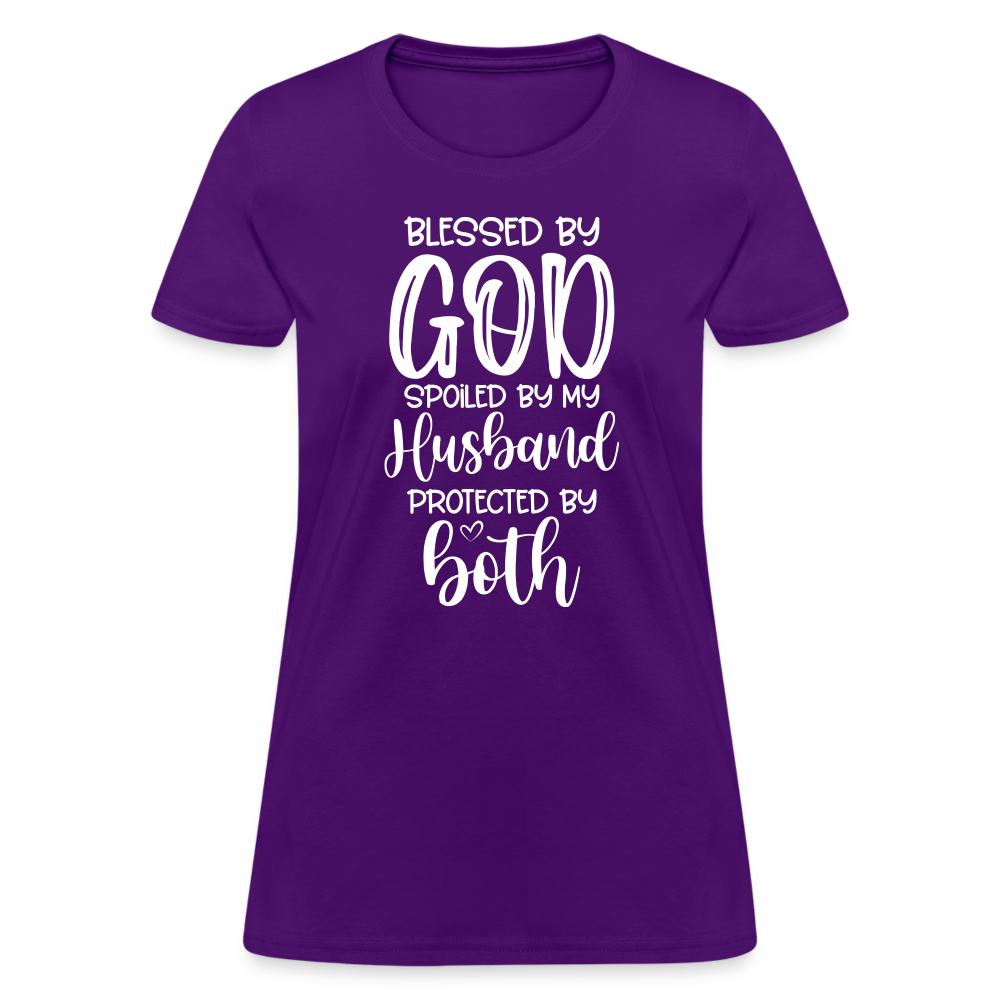 Blessed by God Spoiled by My Husband Protected by Both T-Shirt - purple