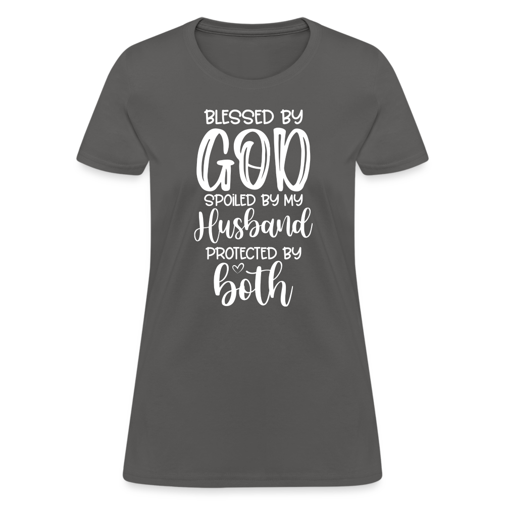 Blessed by God Spoiled by My Husband Protected by Both T-Shirt - charcoal