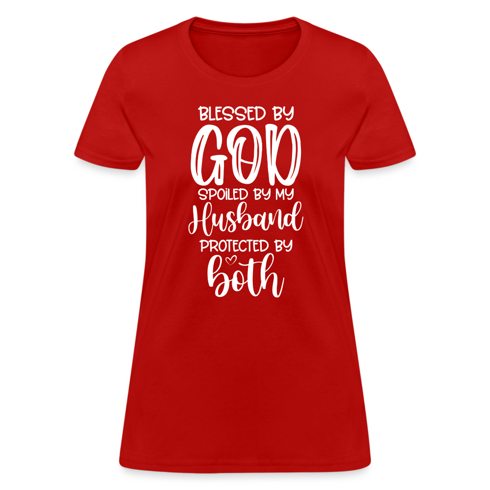 Blessed by God Spoiled by My Husband Protected by Both T-Shirt - red