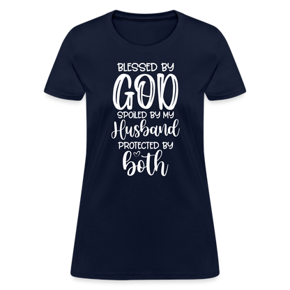 Blessed by God Spoiled by My Husband Protected by Both T-Shirt - navy