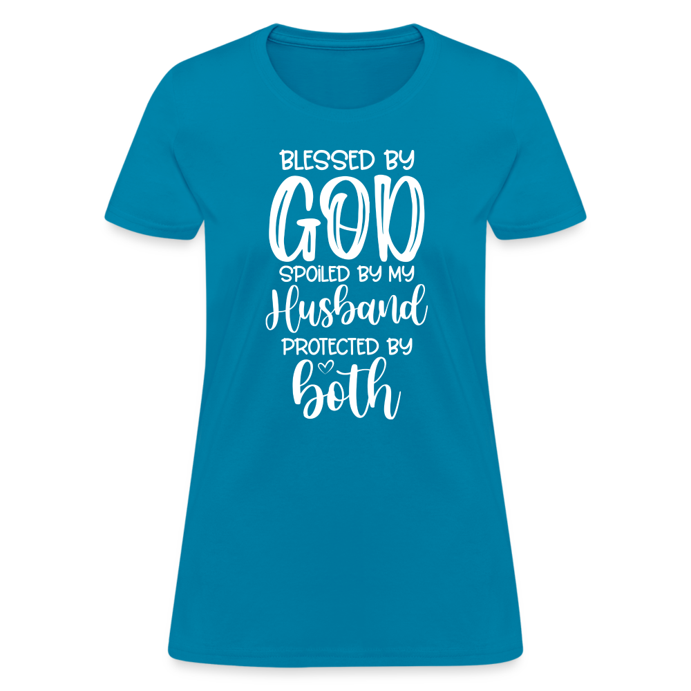 Blessed by God Spoiled by My Husband Protected by Both T-Shirt - turquoise