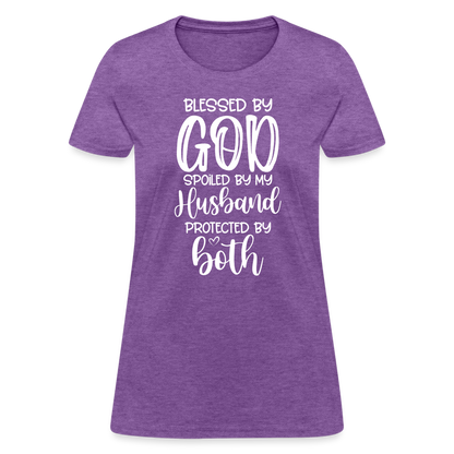 Blessed by God Spoiled by My Husband Protected by Both T-Shirt - purple heather
