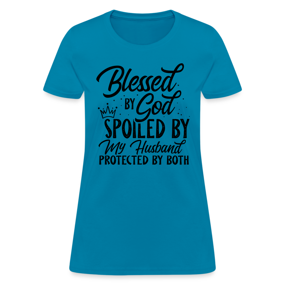 Blessed by God, Spoiled by My Husband Protected by Both T-Shirt - turquoise