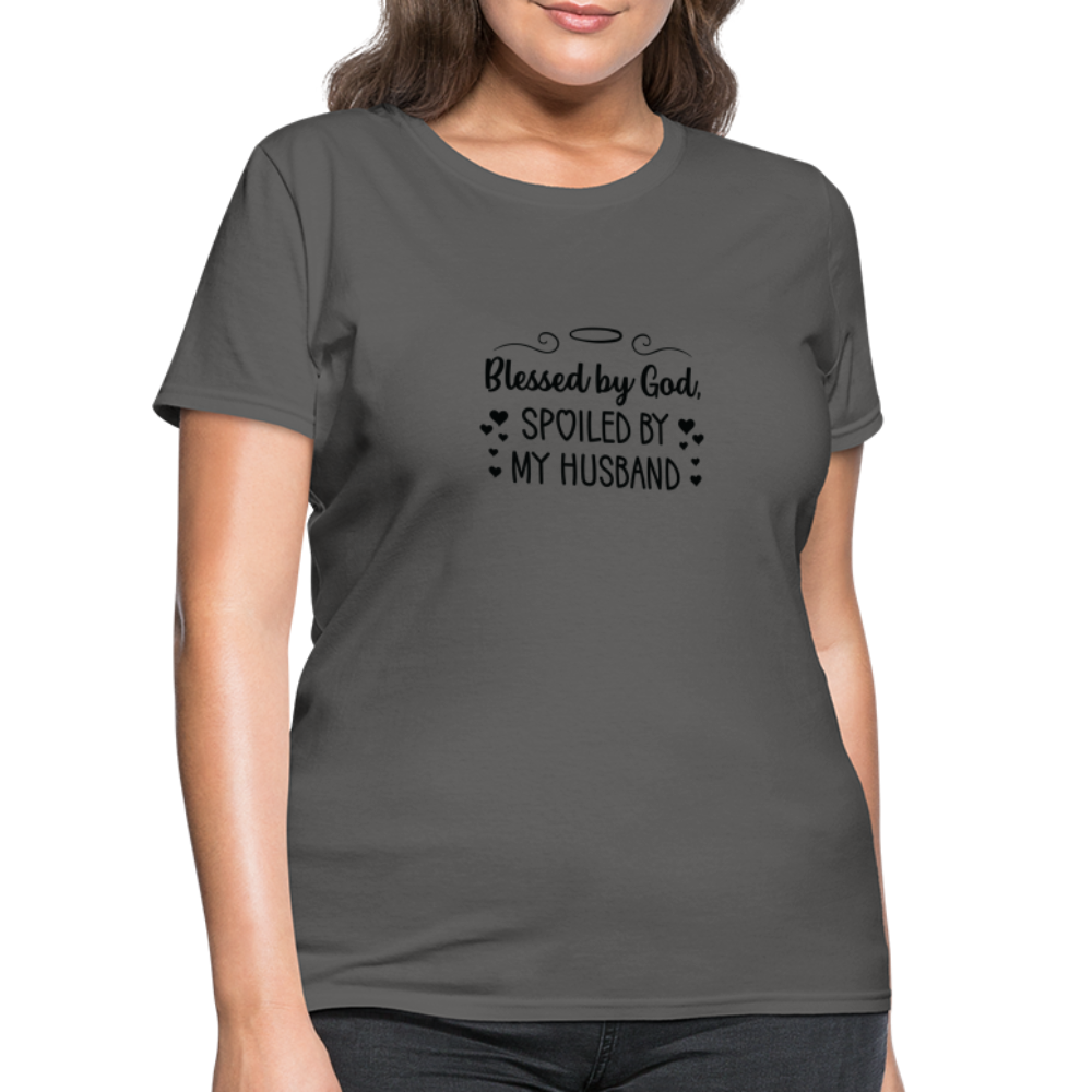 Blessed By God, Spoiled by my Husband T-Shirt - charcoal