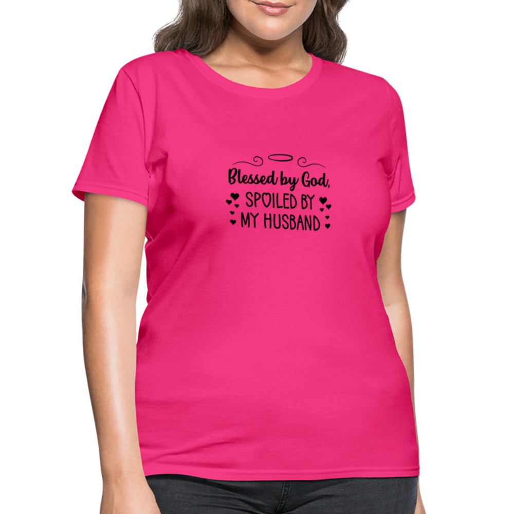 Blessed By God, Spoiled by my Husband T-Shirt - fuchsia