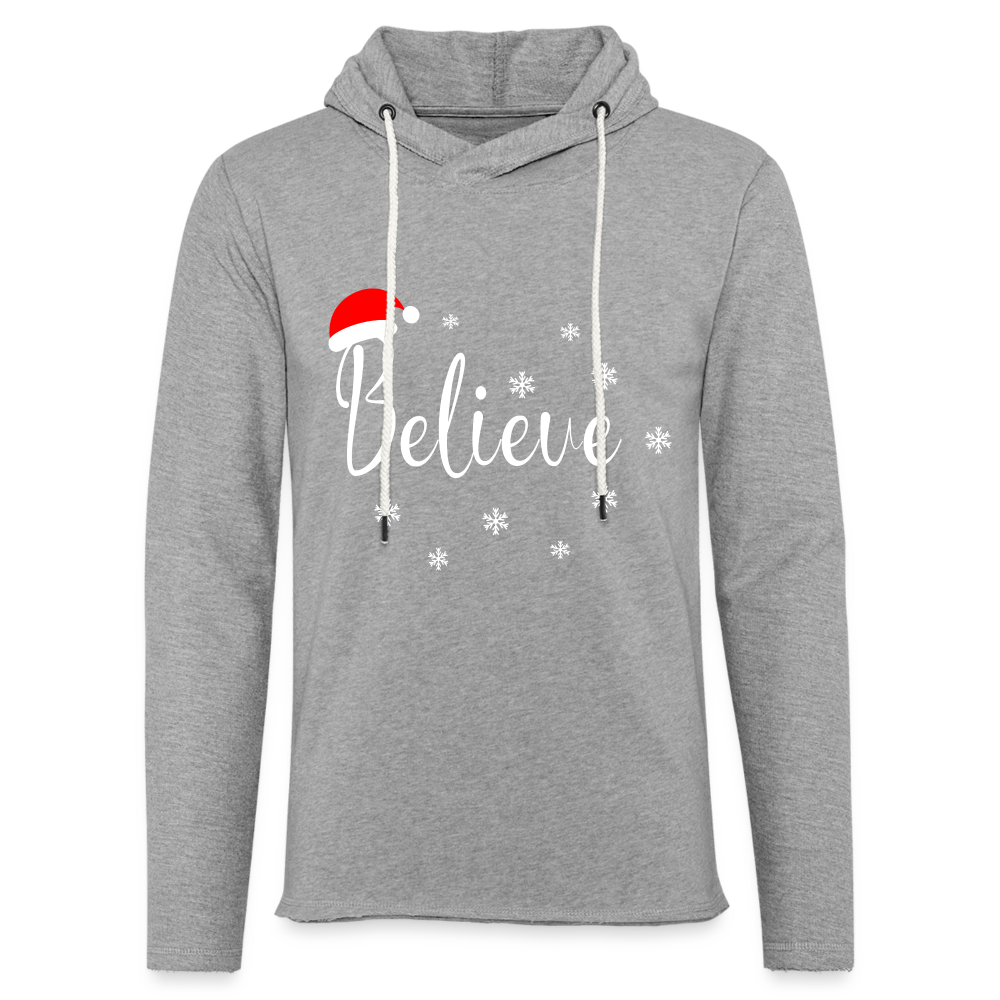 Believe Lightweight Terry Hoodie (Christmas Hat) - heather gray