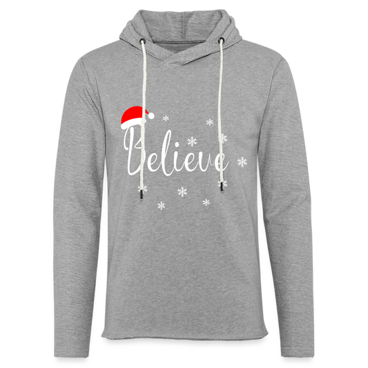 Believe Lightweight Terry Hoodie (Christmas Hat) - heather gray