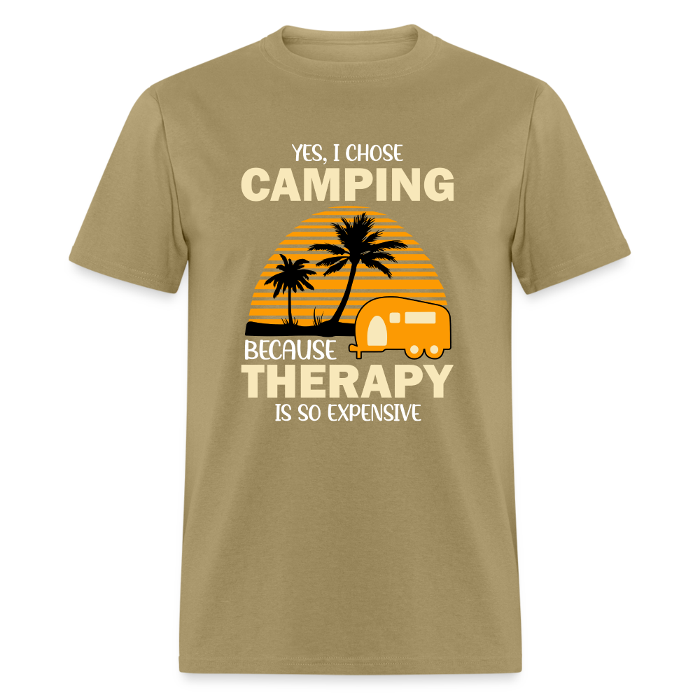 I Chose Camping Because Therapy is so Expensive T-Shirt - khaki