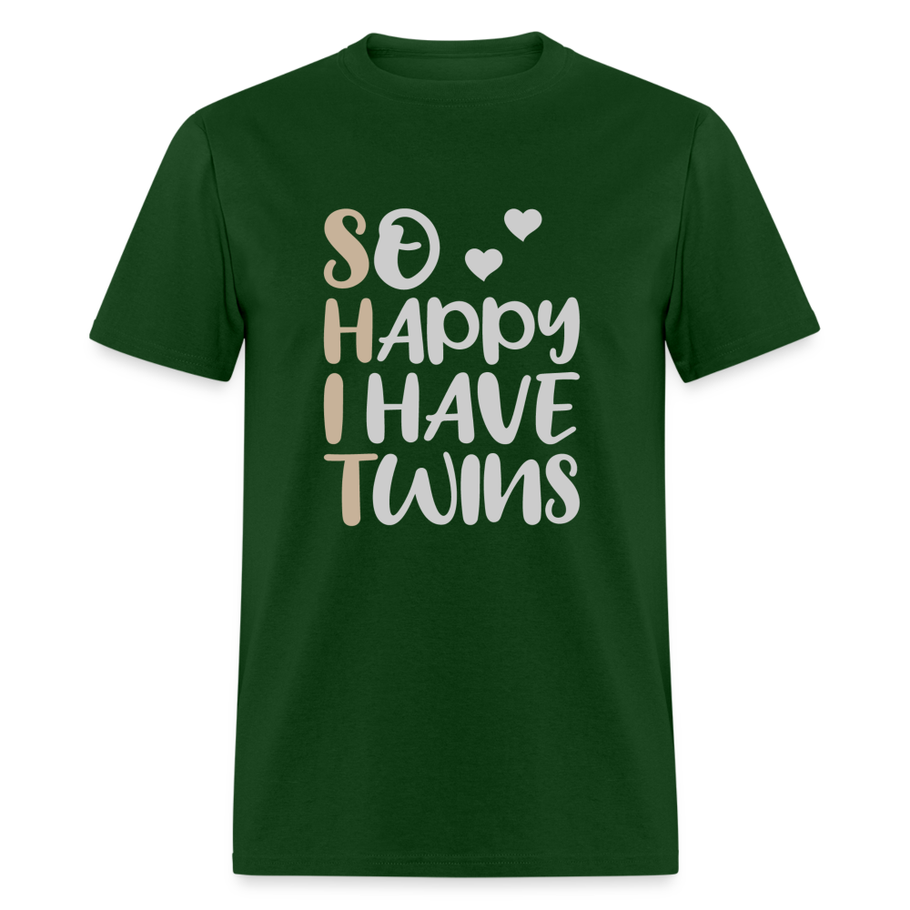So Happy I Have Twins T-Shirt - forest green