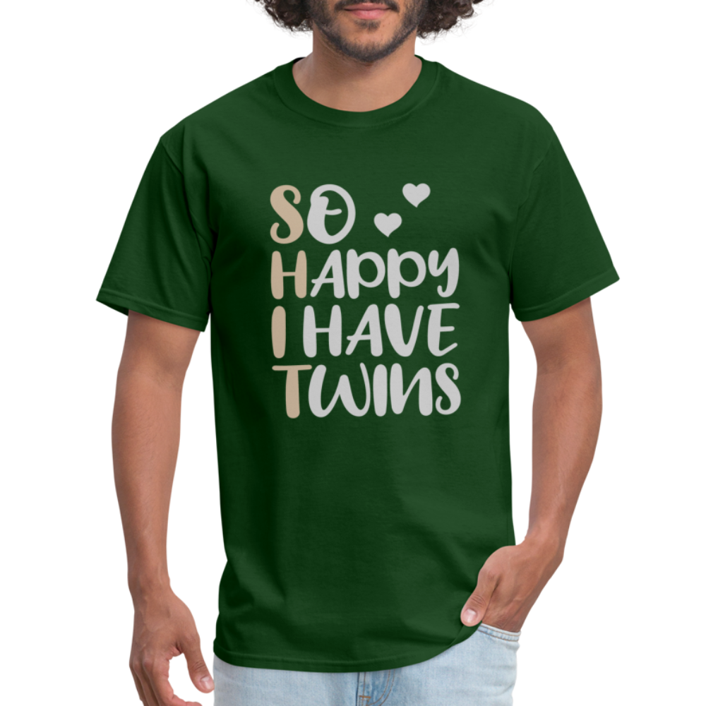 So Happy I Have Twins T-Shirt - forest green