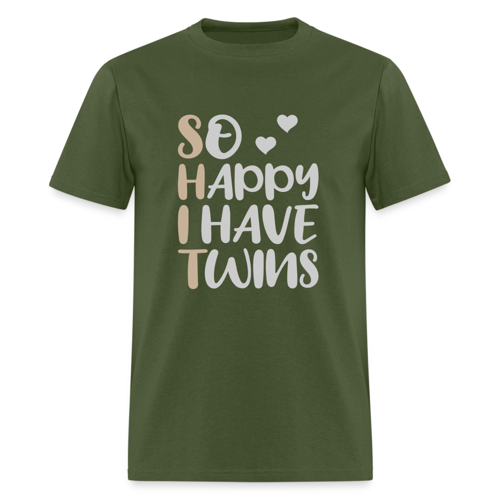 So Happy I Have Twins T-Shirt - military green