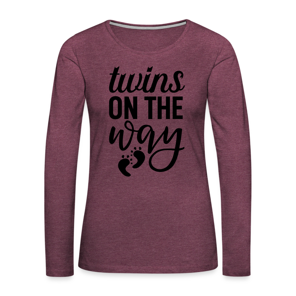 Twins On The Way Premium Long Sleeve T-Shirt - heather burgundy