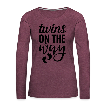 Twins On The Way Premium Long Sleeve T-Shirt - heather burgundy