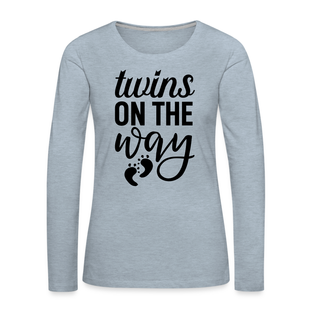 Twins On The Way Premium Long Sleeve T-Shirt - heather ice blue