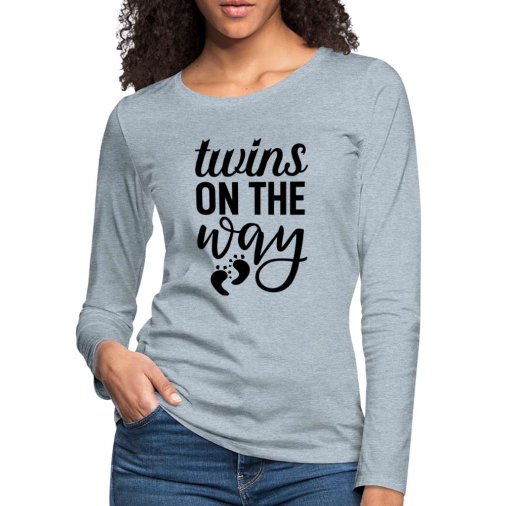 Twins On The Way Premium Long Sleeve T-Shirt - heather ice blue