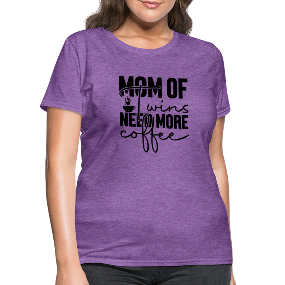 Mom of Twins New More Coffee T-Shirt - purple heather