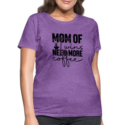 Mom of Twins New More Coffee T-Shirt - purple heather