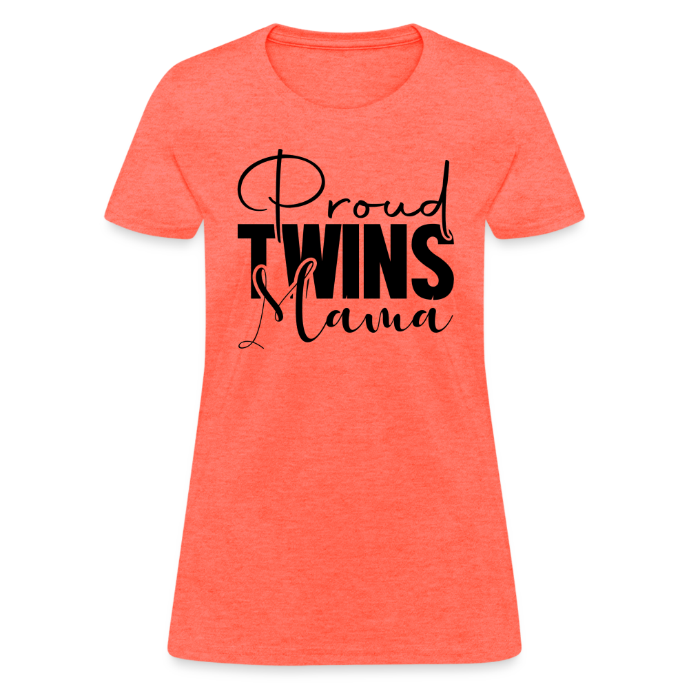 Proud Twins Mama T-Shirt - heather coral